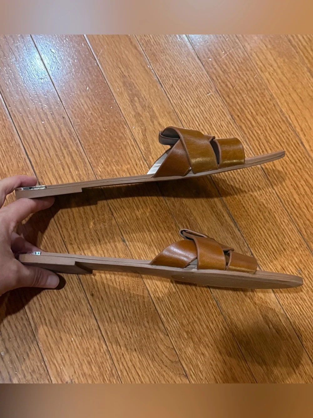 ZARA Basic Women’s 39 8-8.5? Crossover Flat Sandals Slides Criss Cross Leather? - Picture 6 of 12